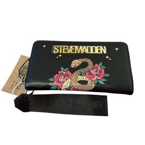 Steve Madden Year of the Snake Black Wallet/Wristlet with Floral Design.